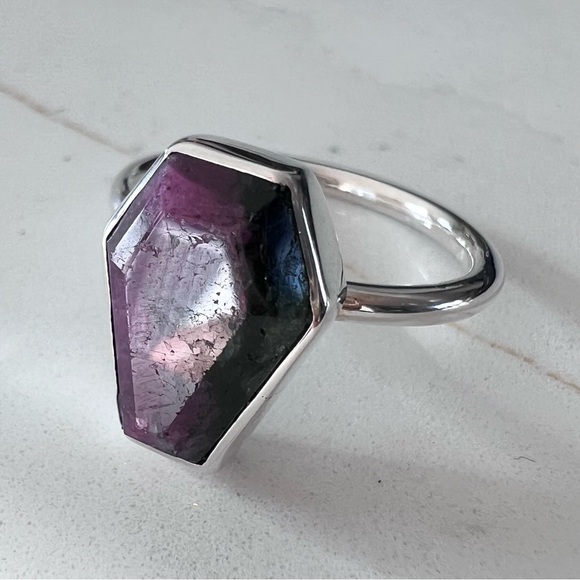 Sterling Silver Natural Ruby Coffin Ring - Picture 3 of 6